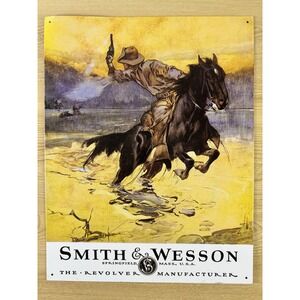 Smith & Wesson Hostiles Tin Sign Cowboy Horse Revolver Western 16x12.5 USA